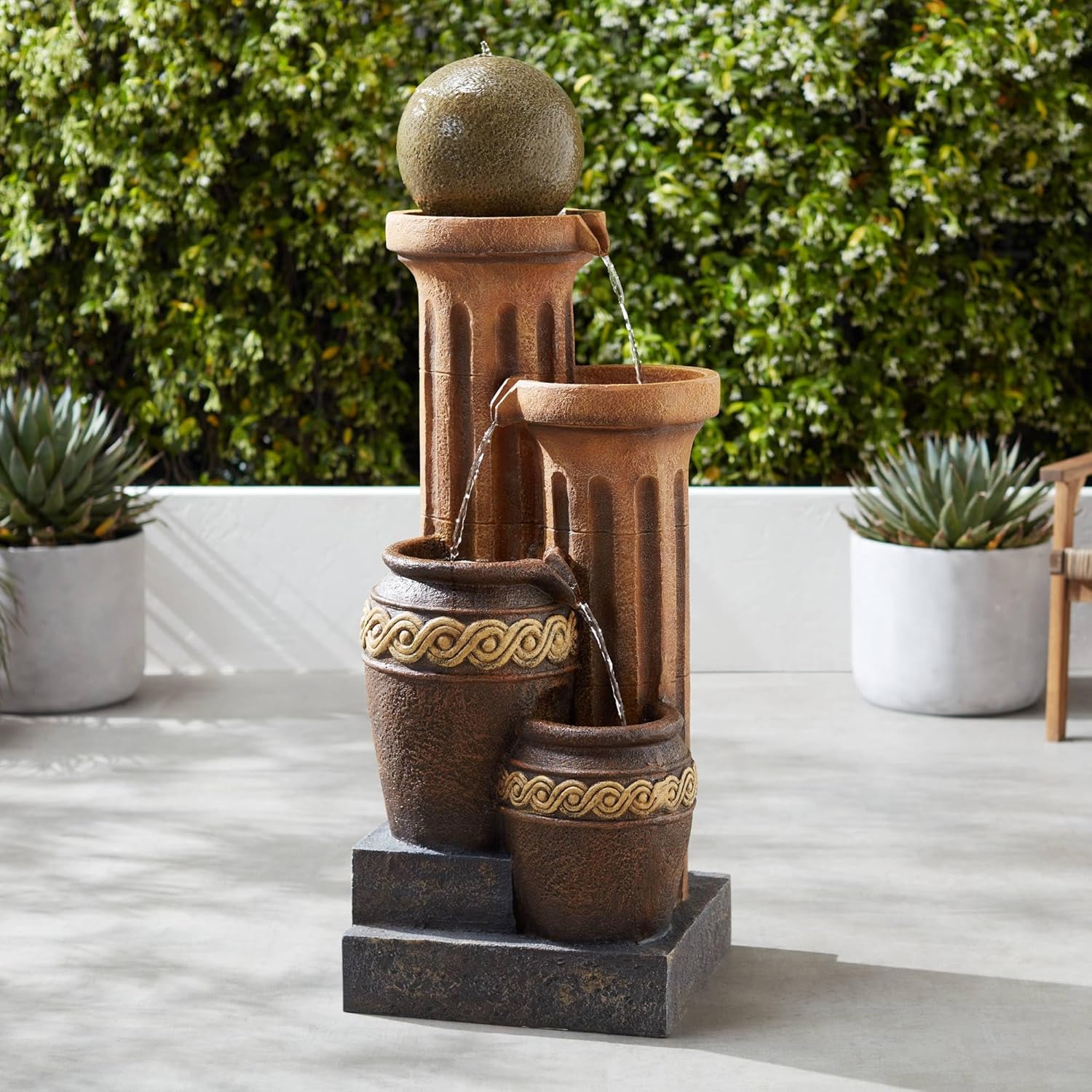 Sphere Jugs and Column Rustic Outdoor Floor Water Fountain 50