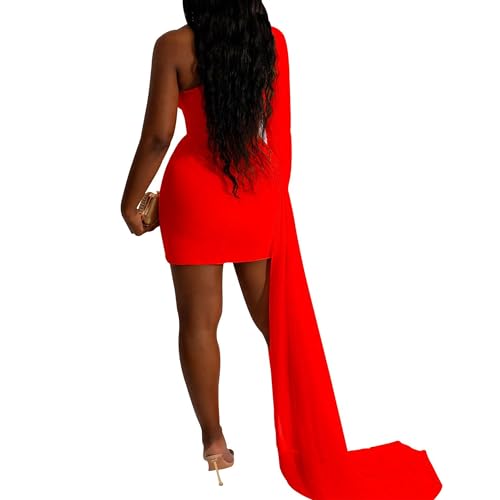 Women'S One Shoulder Wrap Party Midi Dress Elegant Fall Long Sleeve Dress Evening Wedding Bodycon Cocktail Dress