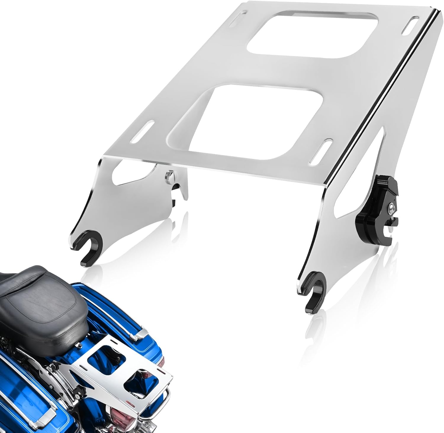 Upgraded Luggage Rack, Quick-Detach Two-Up Tour Pack Pak Mounting Rack Compatible for Harley Davidson Touring Street Glide, Road King, Electra Glide 2014-2024 Chrome