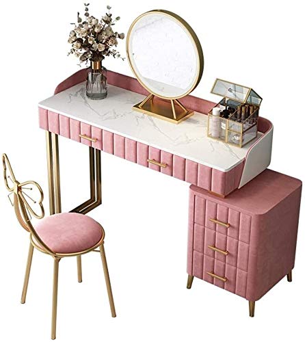 Luxurious Makeup Vanity Desk for Princess's Gift, New Nordic Light Luxury Dressing Table Bedroom Modern Minimalist Storage Cabinet Mini Small Makeup Table(Style 2 (80cm))