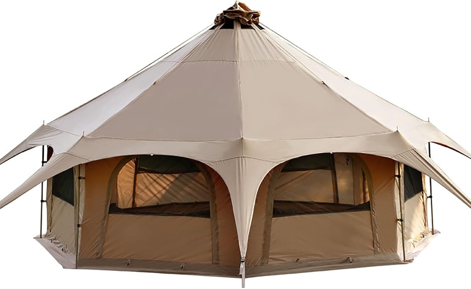 Outdoor Waterproof Cotton Canvas Tent, 4 Season Family Camping Bell Tent 8-10 Person with Stove Jacks for Glamping and Festivals and Human Shelter for Inhabiting or Leisure (Brown)