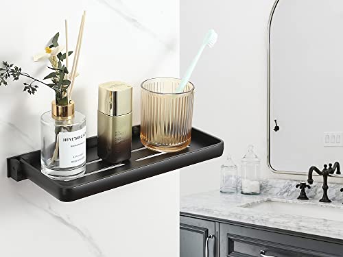 Folding Bathroom Wall Shelf, 2-Tier Wall Mounted Floating Shelves, 90° Fold Up, Waterproof Metal Storage Panel, Useful Shelf Rack for Laundry Room, Toilet Room, Rv, Bedside(2-Pack, Black)