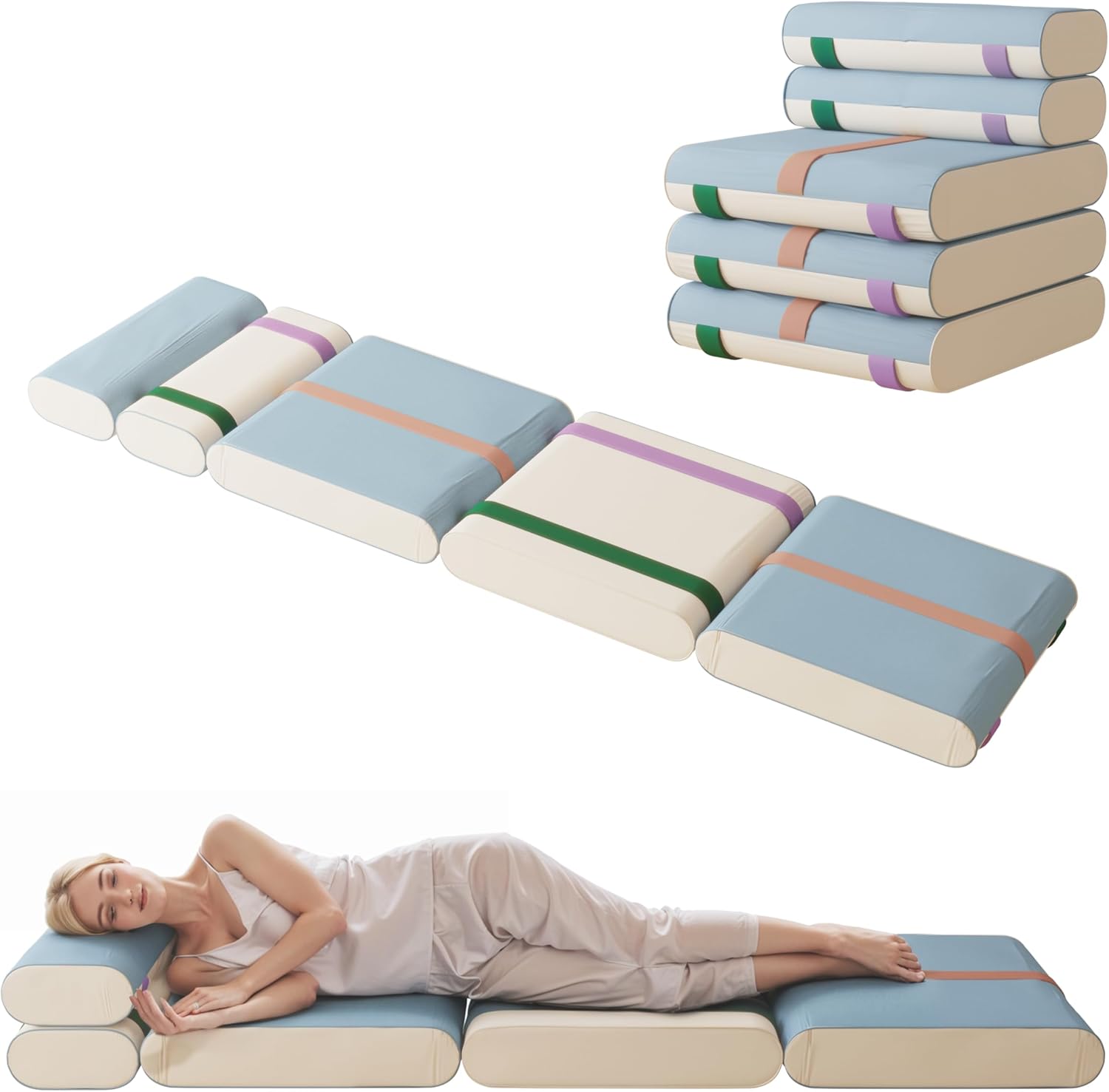 Floor Mattress, Tri Folding Sofa Bed, Foldable Mattress Foam Folding Mattress Convertible Sleeper Chair Sofa Bed with Pillow, Portable Mattress for Room/Office/Dorm Guest