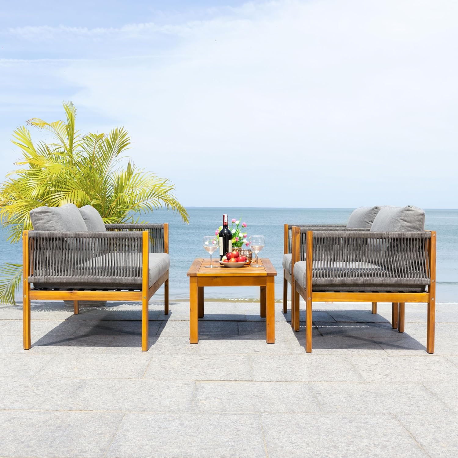 SAFAVIEH PAT7731A Wilson 4 Pc Living Outdoor Set, Grey