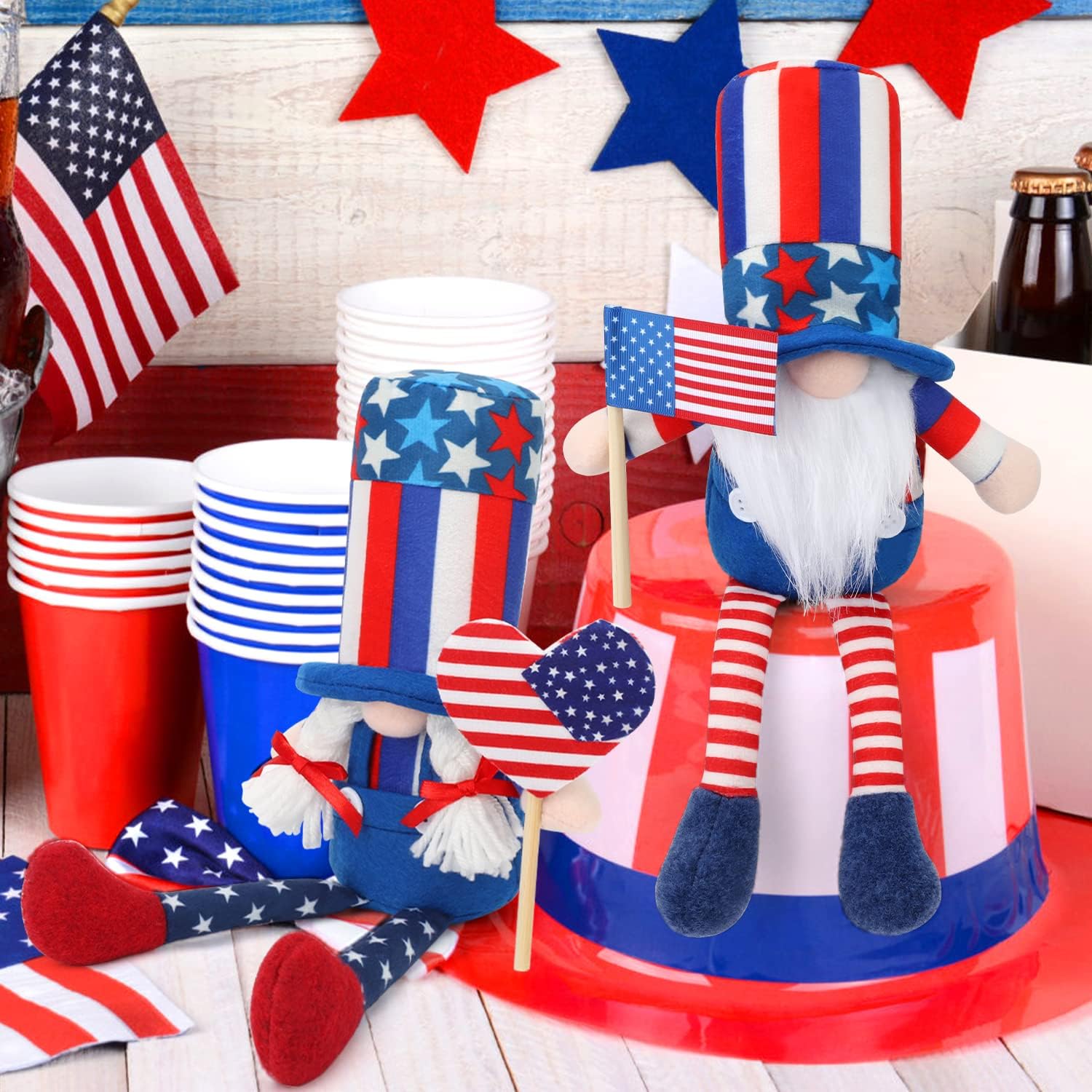 4th of July Gnomes Plush Decorations -2 Pack Patriotic Stars and Stripes Nisse Gnome Tomte Doll, Independence Day American Figurine Ornament Gift Home Tiered Tray Decor