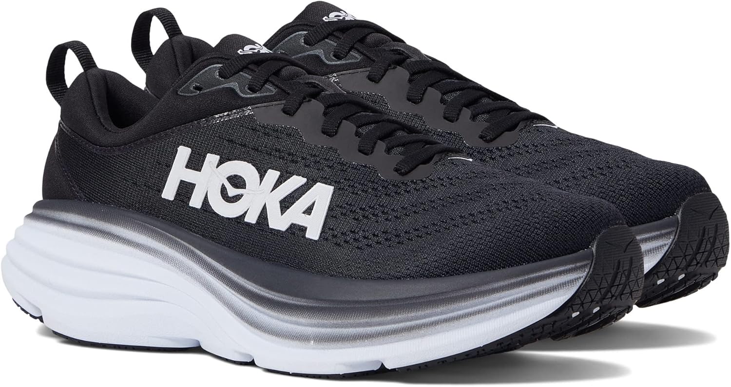 Hoka Women's Bondi 8 Sneaker, Black/White, 10 Wide
