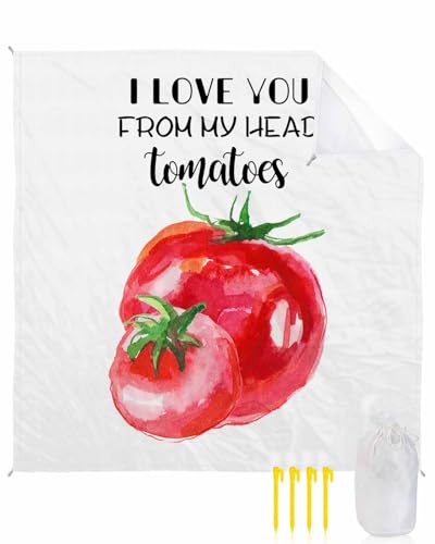 Vegetables Tomatoes Beach Blanket Large with Stakes Waterproof Sandproof Beach Mat with Corner Pockets for Outdoor Travel Camping Hiking Picnic Essentials,Red Fruits Painting Modern White 84