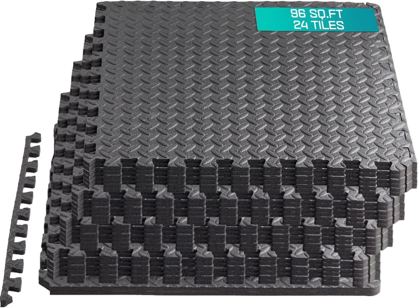 Yes4All Interlocking Foam Tiles, Non-Slip Foam Floor Tiles for Home Gym- Black, 24 tiles 24