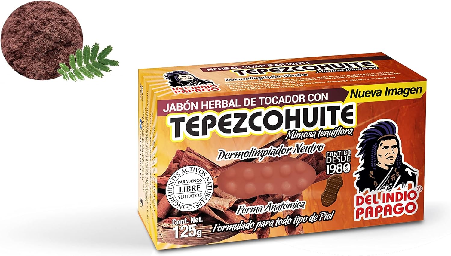 DEL INDIO PAPAGO Tepezcohuite Night Facial Skin Cream 60g / 2.02 Fl Oz + Neutral Soap with Tepezcohuite 125g - Mexican Beauty - For All Skin Types - Nourishes - Softens - Paraben Free - Bundle