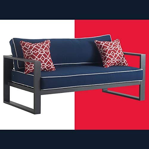 Tommy Hilfiger Monterey Modern Patio Outdoor Furniture Collection, Weather Resistant, Easy Assembly Metal Frame, Arm Chair, Navy Blue & Dark Gray
