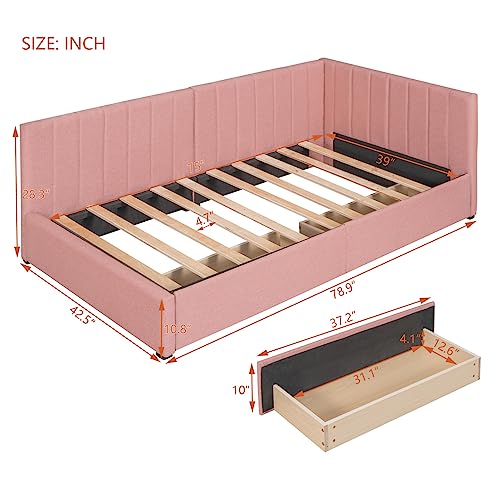 TRIPLE TREE Upholstered Daybed with 2 Storage Drawers,Twin Size Sofa Bed Frame No Box Spring Needed,Sofa Bed Couch for Bedroom Living Room,Linen Fabric,Gray