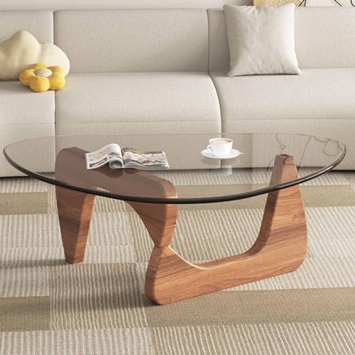 N/A Glass Coffee Table, Modern Triangle Design with Solid Wood Base and Clear Glass Top, Vintage Mid-Century Style, for Living Room, Patio, Study,I,114 * 82 * 40cm