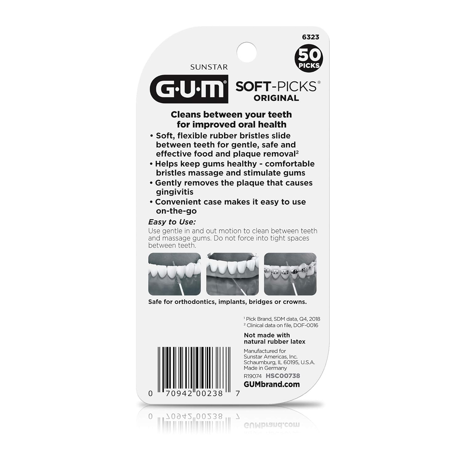 GUM Soft-Picks Original, Easy to Use Dental Picks for Teeth Cleaning and Gum Health, Disposable Interdental Brushes with Convenient Carry Case, Dentist Recommended Dental Floss Picks, 50ct