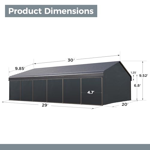 GREEN PARTY 10 x 15 ft Metal Carport Kits with Galvanized Steel Roof, Heavy Duty Metal Carport Canopy, Outdoor Car Tent Metal Garage Shelter for Car, SUV, Truck and Boats, Grey
