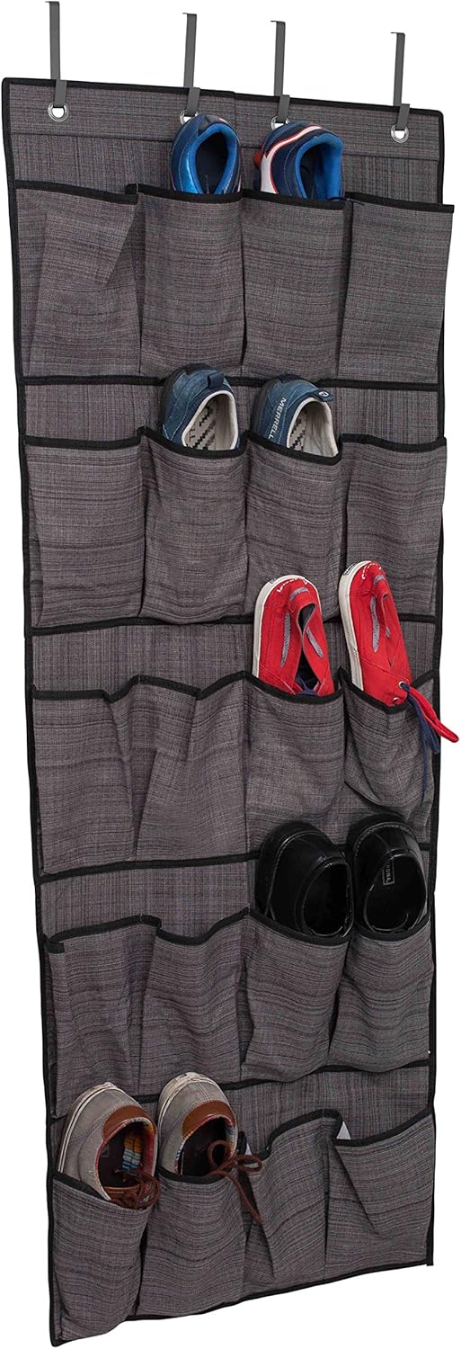 Internet's Best Over the Door Hanging Shoe Organizer - 20 Pocket Closet Shoe Bins - Large Canvas Pockets - College Dorm or Small Apartment - Grey