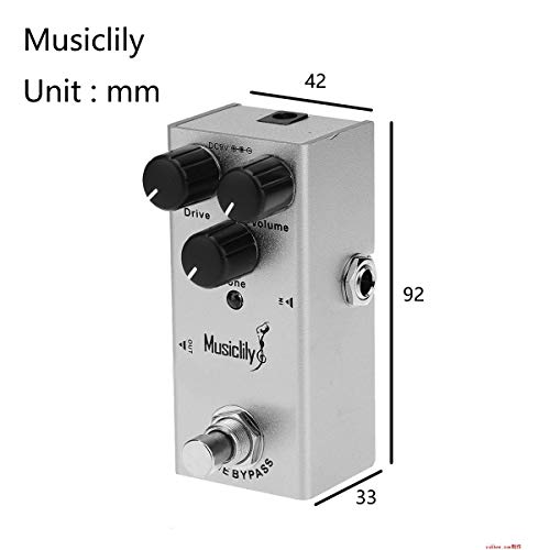 Musiclily Basic Mini Electric Guitar Effect Pedal DC 9V Adapter Powered True Bypass, Ultimate Drive