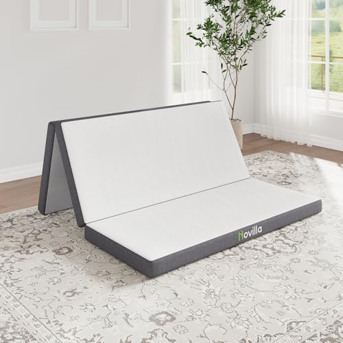 Novilla Folding Mattress Full Size, 4 Inch Responsive Comfort Foam Foldable Mattress Full with Breathable & Washable Cover, Pain Relief & Support, Portable Trifold Mattress Topper for Floor, Camping