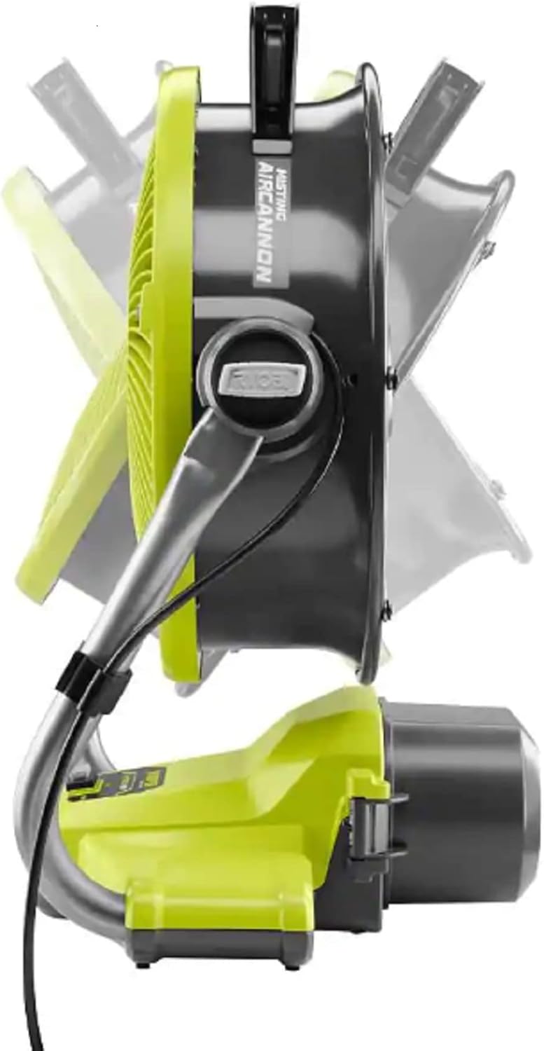 RYOBI ONE+ 18V Cordless Hybrid WHISPER SERIES 12 in. Misting Air Cannon Fan Kit with 4.0 Ah Battery and Charger, MEDIUM, GREEN