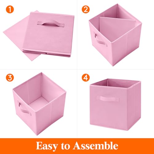 Lifewit 13 Inch Cube Storage Bins, 8 Packs Storage Cubes Foldable Decorative Fabric Storage Baskets for Organizing Home Organizers with Handles for Shelves, Closet, Beige
