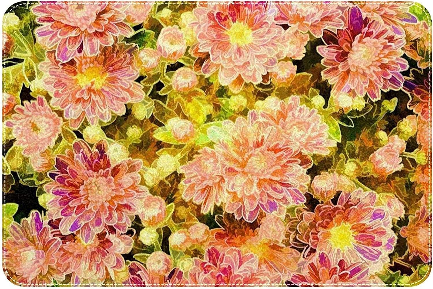 Pink Green Peony Flower Plant Door Entrance Mat Easy Clean Mat Outdoor Home Decor for Kitchen Bathroom Garage 16X24Inch