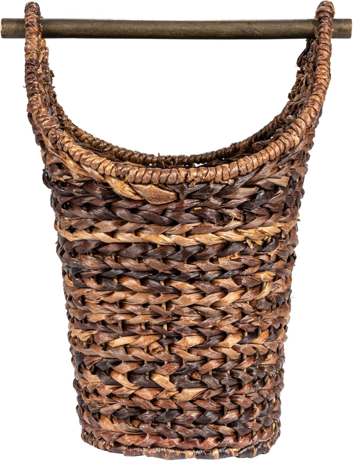 Creative Co-Op Boho Oval Braided Bankuan Bathroom Tissue Basket with Wood Handle, Toilet Paper Holder, Dark Brown
