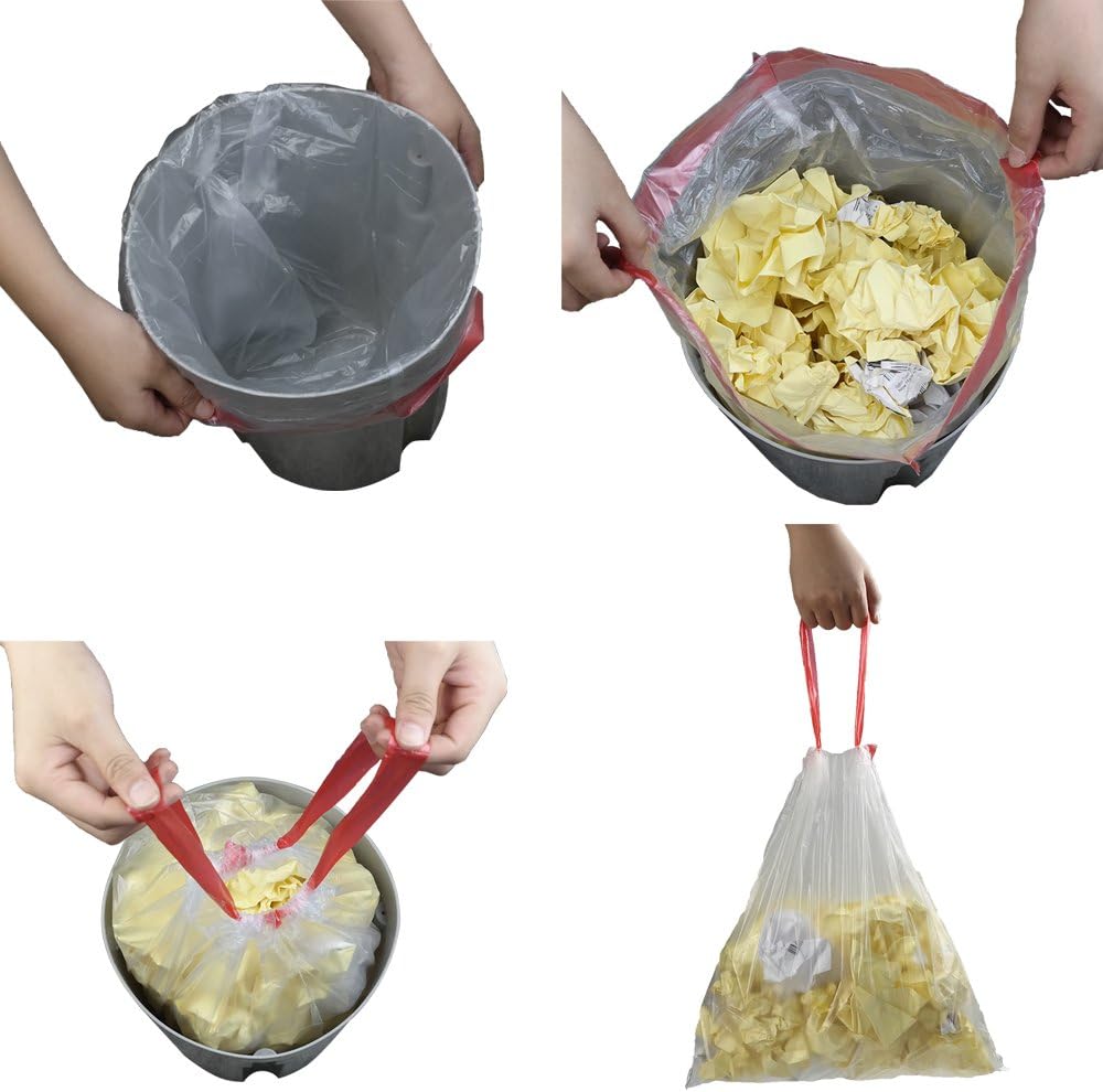 Clear Drawstring Large Trash Bags, 30 Gallon Garbage Bags, 60 Counts