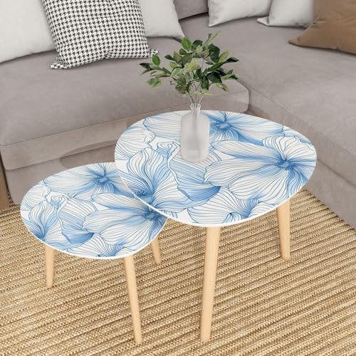 Small Coffee Nesting Table damask seamless pattern Classical luxury old fashioned damask ornament Triangle End Table Center Table Set of 2 Modern Side Table for Living Room Bedroom Balcony