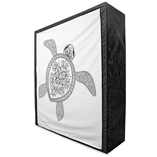 Ambesonne Turtle Portable Fabric Wardrobe, Turtle Design Tattoo Style Doodles Floral Ornaments Asian, Clothing Organizer and Storage Closet with Shelves, 59