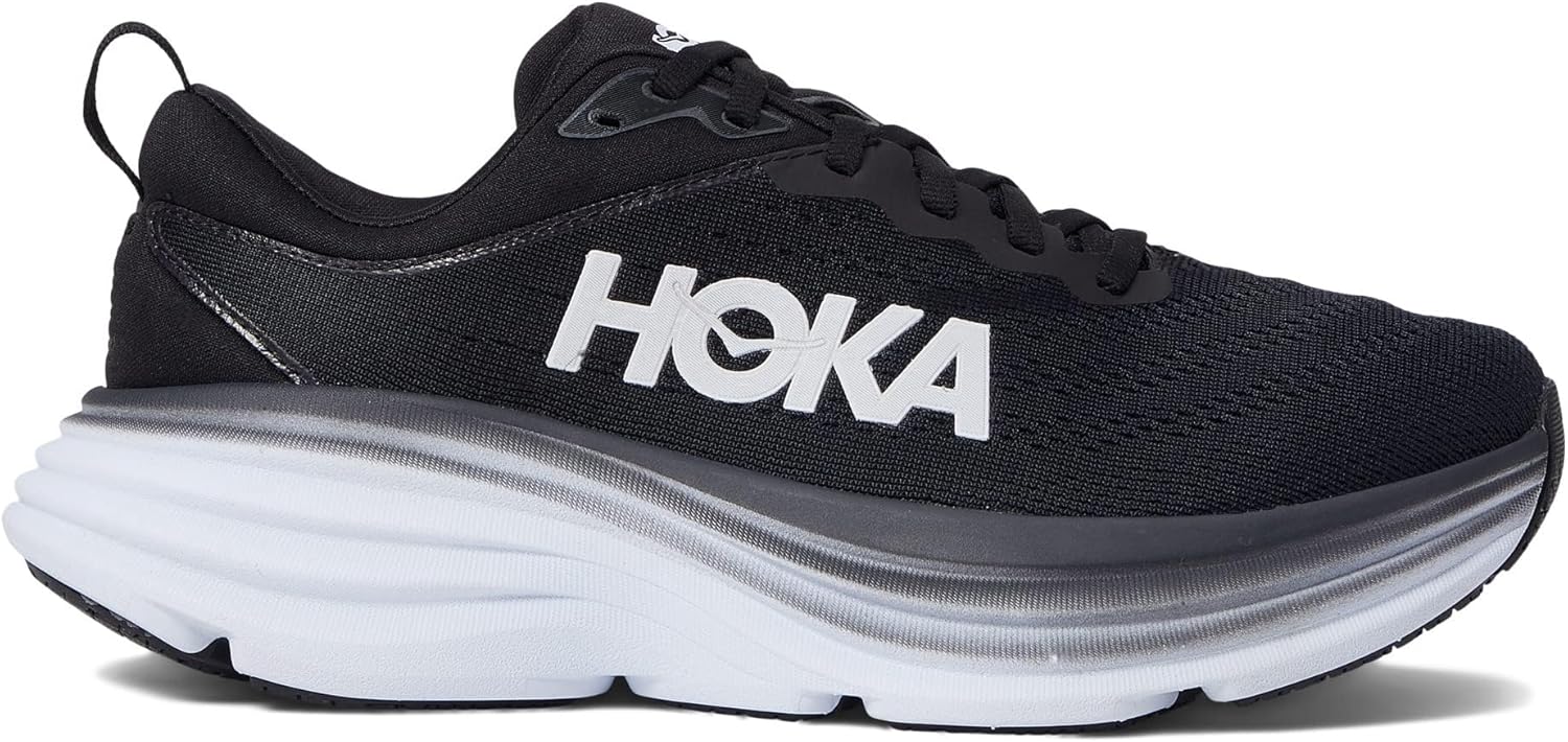 Hoka Women's Bondi 8 Sneaker, Black/White, 10 Wide