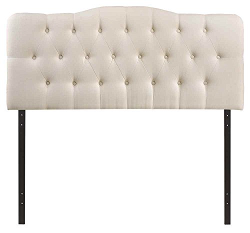 Modway Annabel Tufted Button Linen Fabric Upholstered Queen Headboard in Ivory