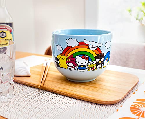 Toynk Sanrio Hello Kitty and Friends Rainbow Ceramic Dinnerware Set | Includes 20-Ounce Ramen Noodle Bowl and Wooden Chopsticks