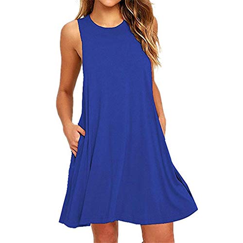Womens Summer Mini Dresses Casual Sleeveless Tshirt Sundresses Vacation Beach Cover Up Short Dress with Pockets