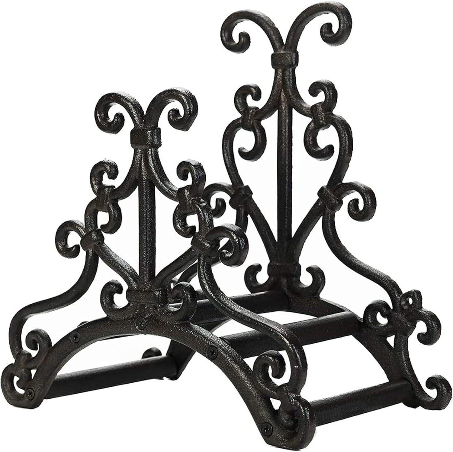 Heavy Duty Cast Iron Garden Hose Holder, Wall Mounted Vintage Pattern Decorative Hose Rack, Large Water Hose Storage Indoor Outdoor Metal Hose Brackets Black