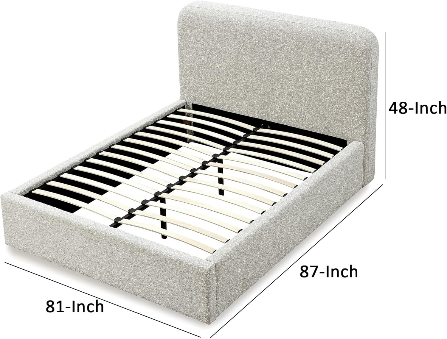 Benjara Ziya California King Bed, Cream Boucle Upholstery, Curved Panel Headboard