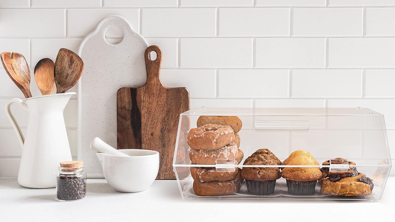 Bakery Display Case, Stackable Acrylic Pastry Case Box for Countertop - Retail, Commercial, Home, Portable Use for Bagels, Baked Goods, Bread, Donuts, Vegetables, More