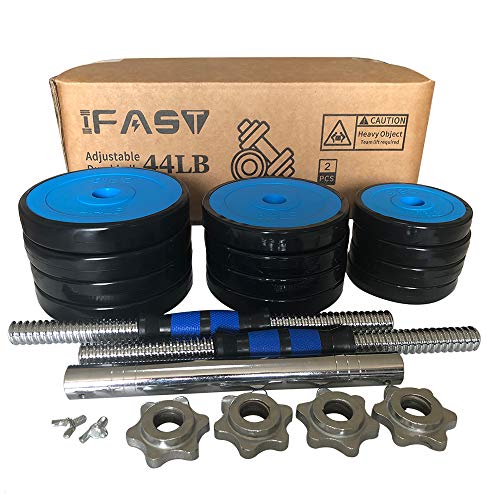 Adjustable Dumbbell Barbell Set 44lbs, 66lbs, 88lbs with Rubber Cover Weight Lifting for Men and Women Home Gym Fitness