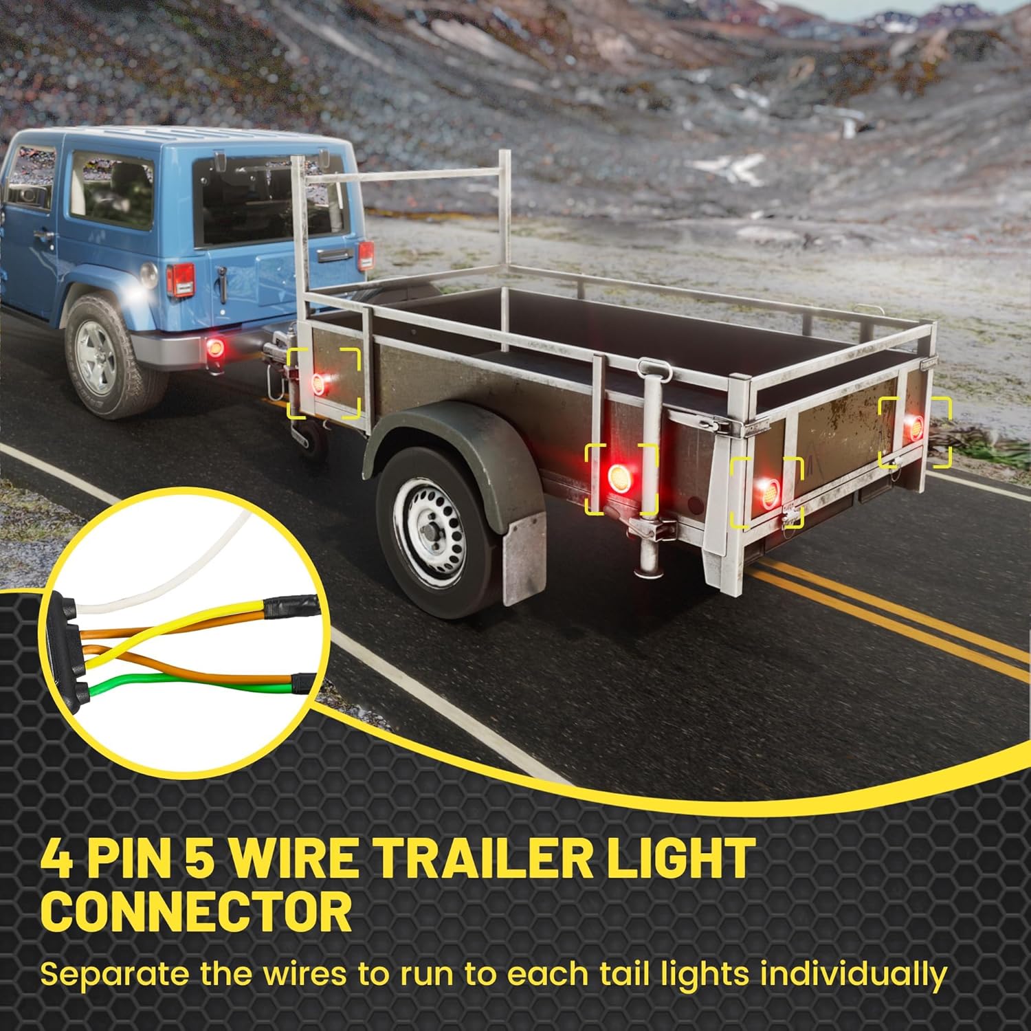 Oyviny 4 Pin 5 Wire Trailer Wiring Harness 22FT for Rewiring Trailer Both-Side Taillights, Wishbond Trailer Light Kit 4 Way Flat 5 Wire Trailer Plug Pure Copper Wire w/Nylon Net Tube Protection