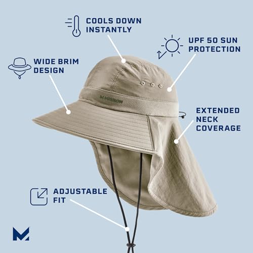 MISSION Sun Defender Cooling Neck Guard, Wide Brim Hats for Women and Men
