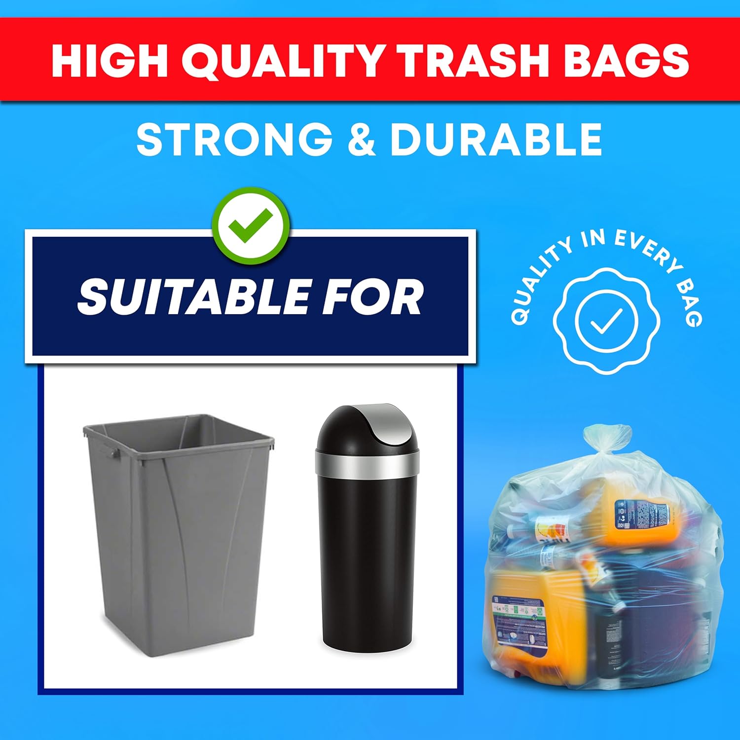 30-33 Gallon Clear Trash Bags, (250 Bags) Large Clear Plastic Recycling Garbage Bags