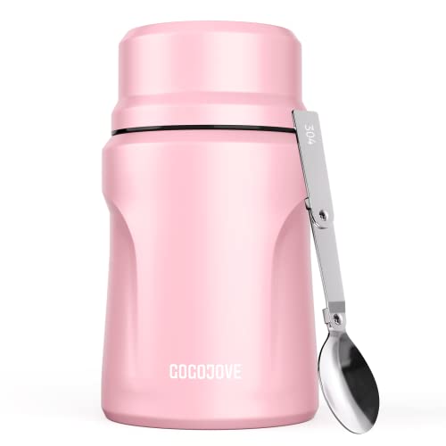 Thermoses for Hot Food,16 oz Insulated Food Jar Lunch Containers for Kids/Adult Leak Proof Vacuum Stainless Steel Keep Hot/Cold for School Office Travel Outdoors (Pink)