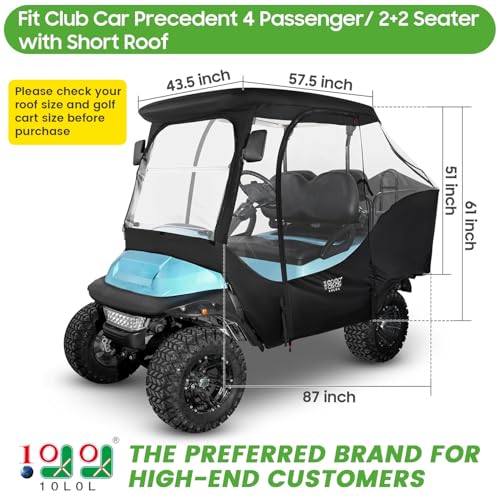 10L0L Golf Cart Heavy Duty Rain Cover 4 Passenger Full Protection Enclosure Cover for Club Car Precedent,Waterproof Solid Golf Cart Cover(Short Roof/Long Roof)
