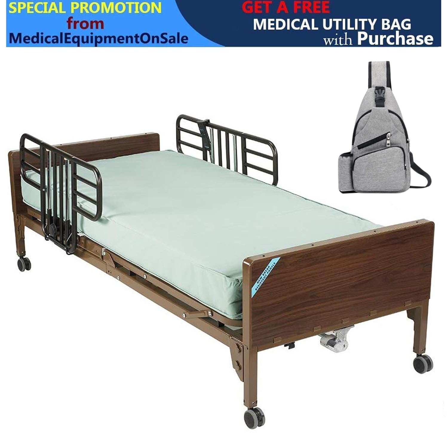 Drive Delta Ultra Light Semi Electric Hospital Bed with Half Rails and 80