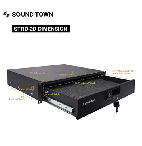 Sound Town 14U PA DJ Pro Audio Rack/Road ATA Case with 11U Slant Mixer Top, Locking Drawer, 20’’ Rackable Depth and Casters (STMR-14D3)