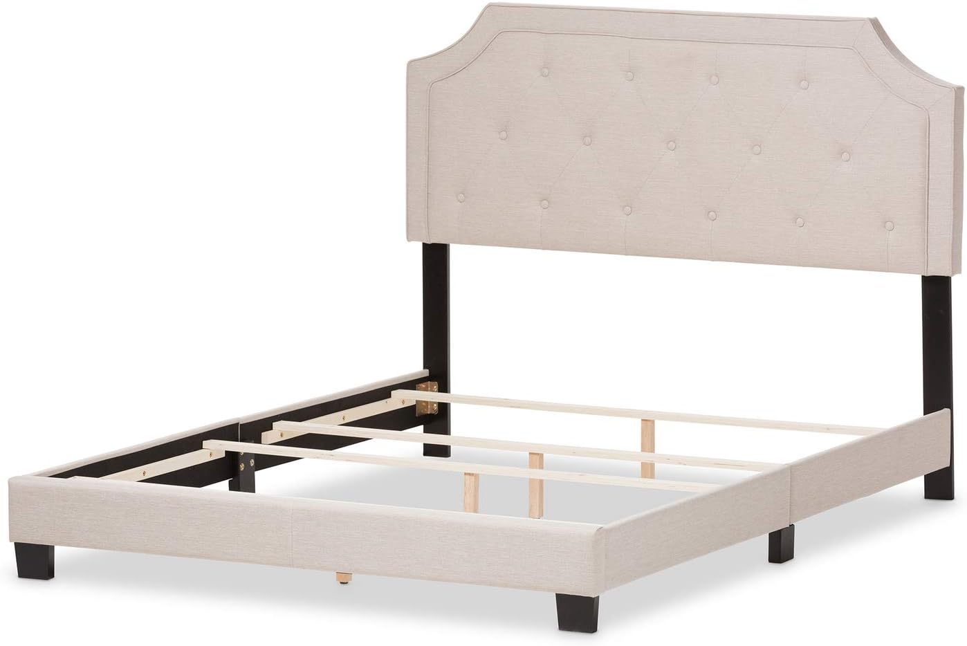 Baxton Studio Willis Tufted Queen Low Profile Bed in Light Beige