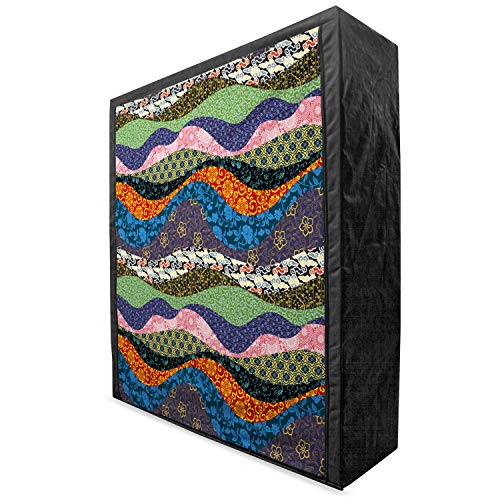 Ambesonne Asian Portable Fabric Wardrobe, Far Eastern Patchwork with Flowers Floral Pattern in Oriental Style Print, Clothing Organizer and Storage Closet with Shelves, 42.5
