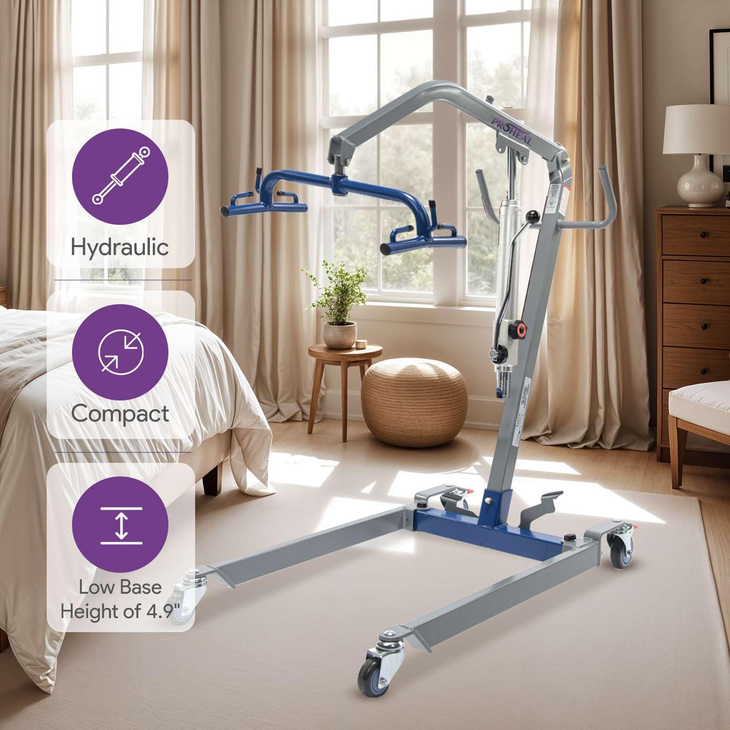 Hydraulic Patient Lift for Home Use - 400 lb Weight Capacity with 6 Point Spreader - Manual Full Body Lifter for Handicapped, Senior, and Immobile Patients