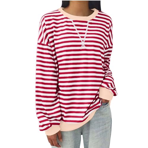 Women Striped Oversized Sweatshirt Long Sleeve Crewneck Sweatshirts 2024 Fall Pullover Tops Trendy Preppy Clothes