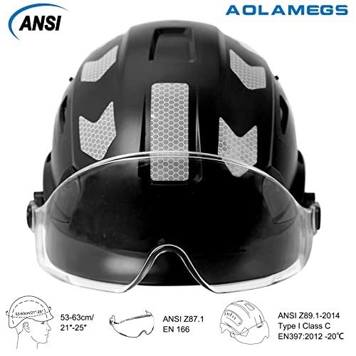 AOLAMEGS Construction Safety Hard Hat - ANSI Z89.1 OSHA Approved Safety Helmets with Chin Straps Lightweight Reflective Vented ABS Hard Hats for Men Women Industrial Workwear 6-point Suspension