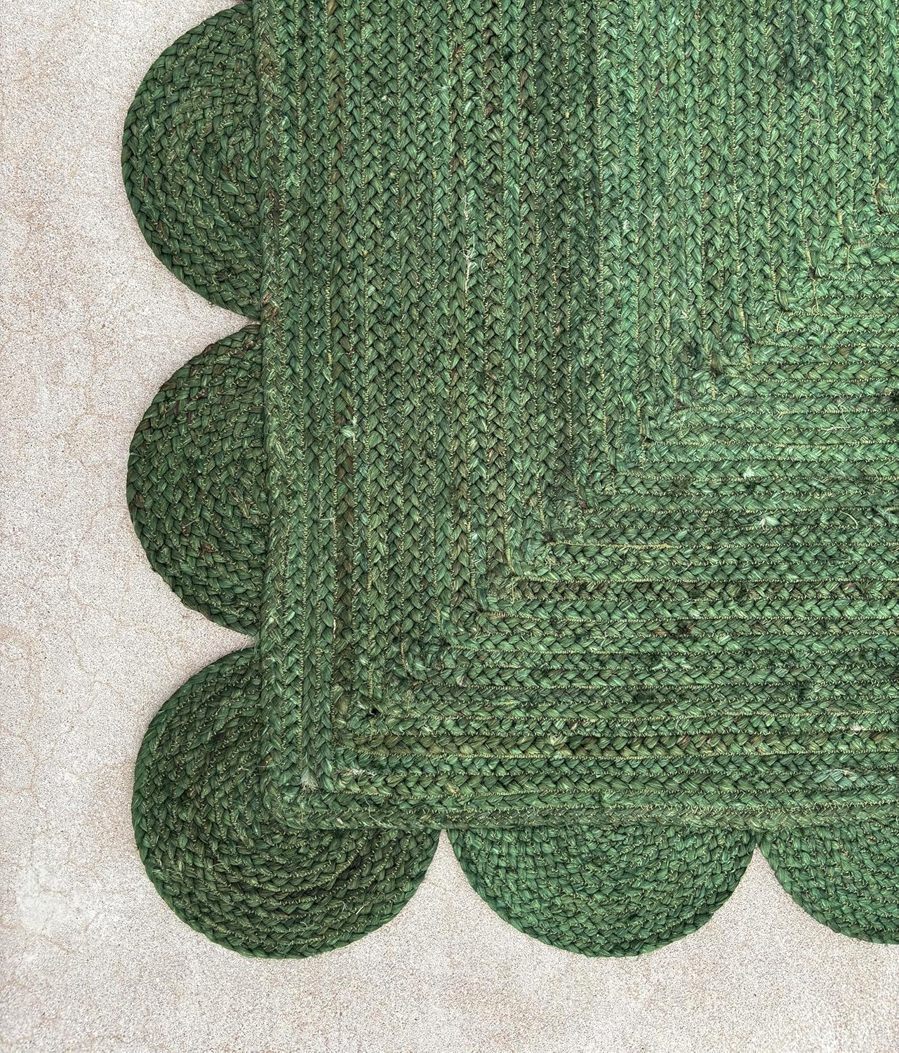 Scallop Jute Area Rug Boho Jute Rug Scalloped Coastal Rug, Palm Green 8'x10'