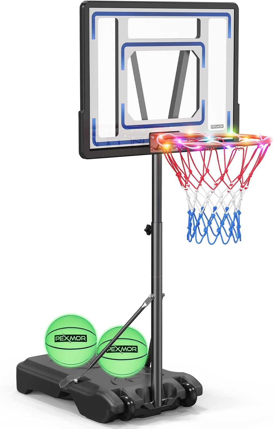 PEXMOR Pool Basketball Hoop Poolside w/Light & Remote Control, Portable 45-53